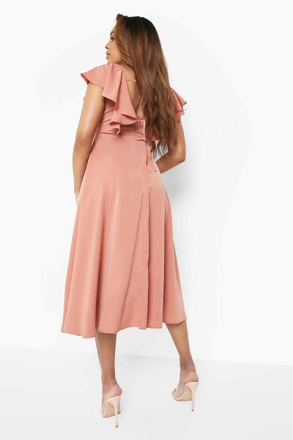 Maternity Occasion Tie Back Frill Midi Dress | boohoo